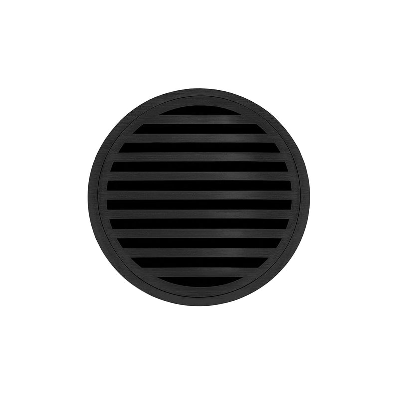 Infinity Drain RNDB 5-S  5" Round RNDB 5 Complete Kit with Lines Pattern Decorative Plate  with Stainless Steel Bonded Flange Drain Body, 2" No Hub Outlet