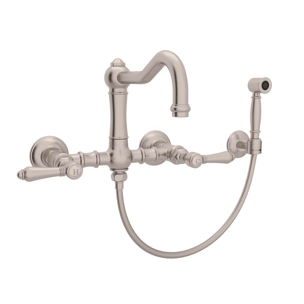 Rohl A1456LMWS-2 Acqui Wall Mount Bridge Kitchen Faucet With Sidespray And Column Spout