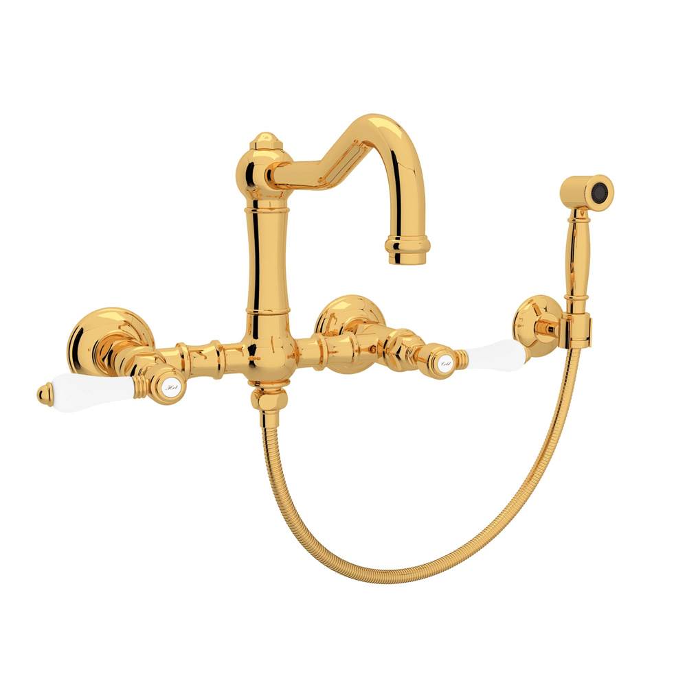 Rohl A1456LPWS-2 Acqui Wall Mount Bridge Kitchen Faucet With Sidespray And Column Spout