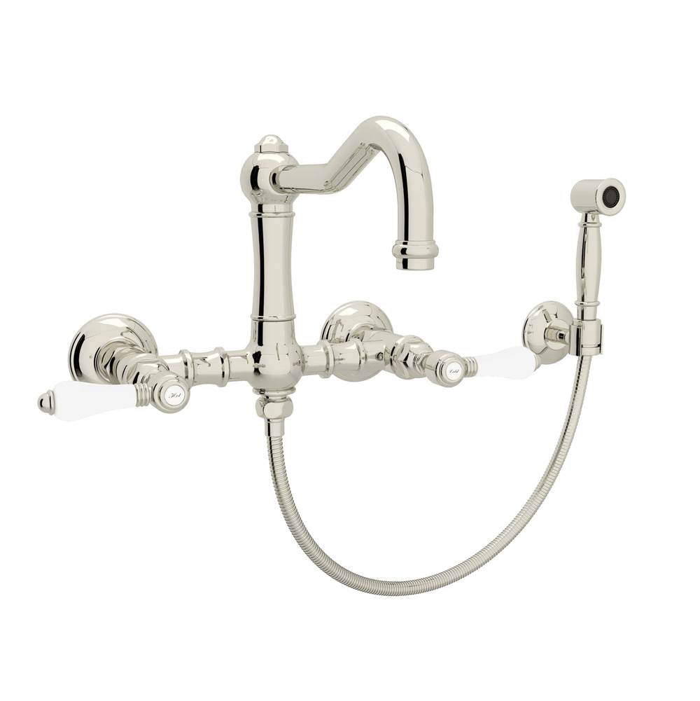 Rohl A1456LPWS-2 Acqui Wall Mount Bridge Kitchen Faucet With Sidespray And Column Spout