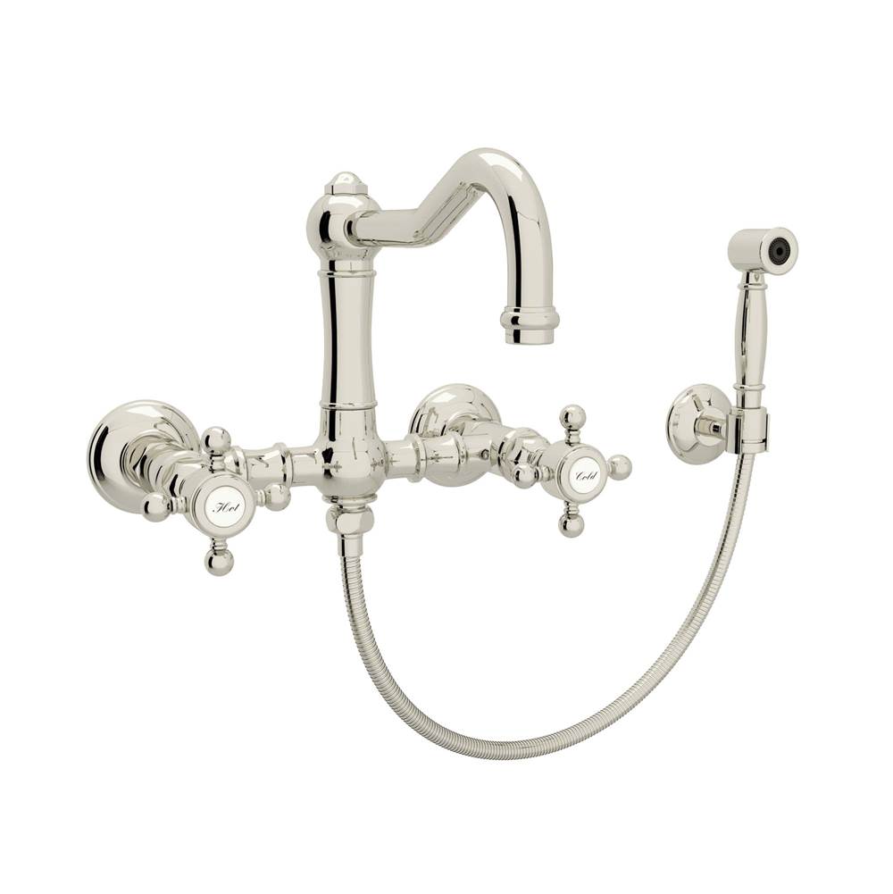 Rohl A1456XMWS-2 Acqui Wall Mount Bridge Kitchen Faucet With Sidespray And Column Spout