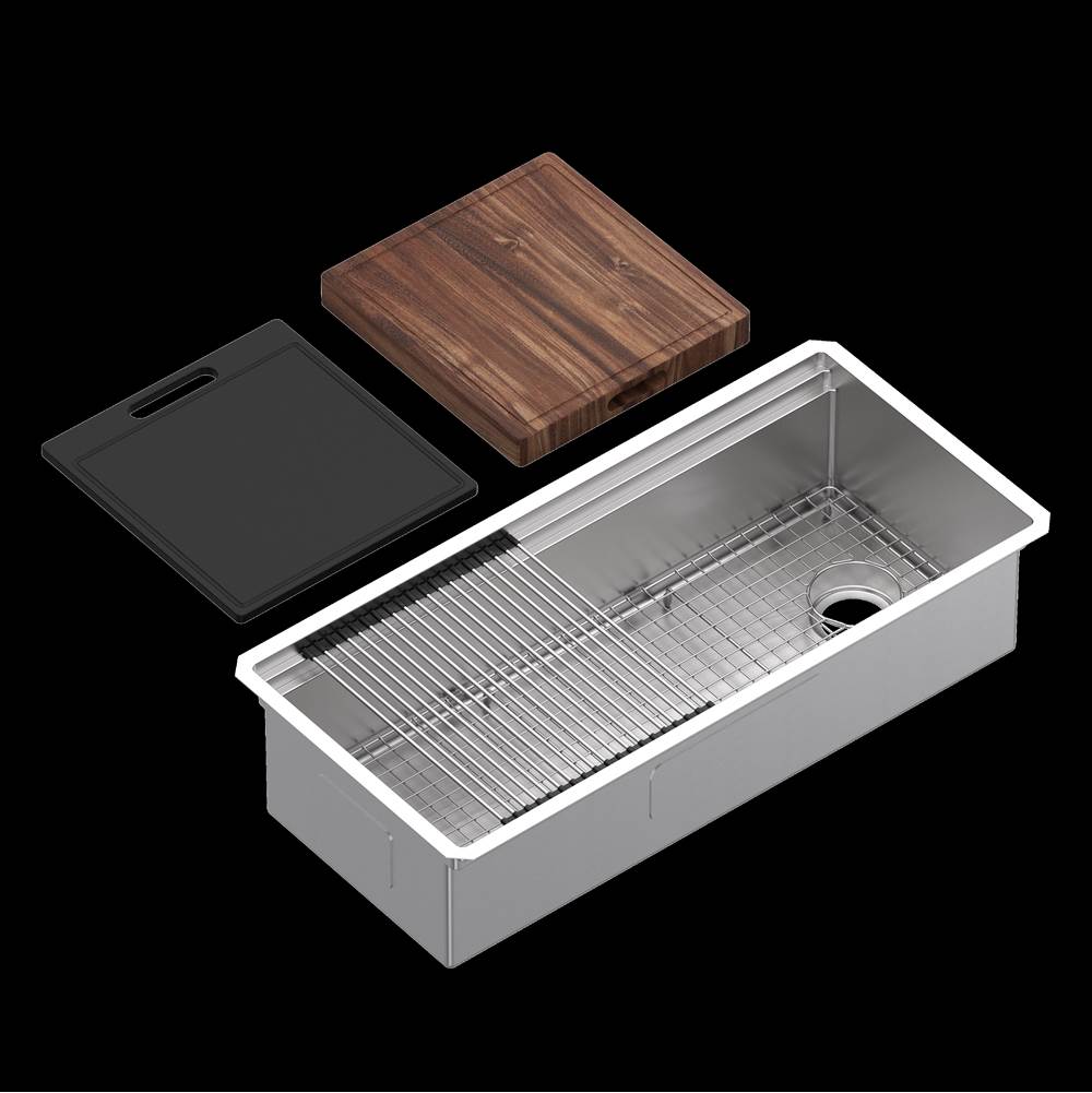 Rohl RUWUM4019WSSB Culinario 40" Stainless Steel Chef/Workstation Sink With Accessories