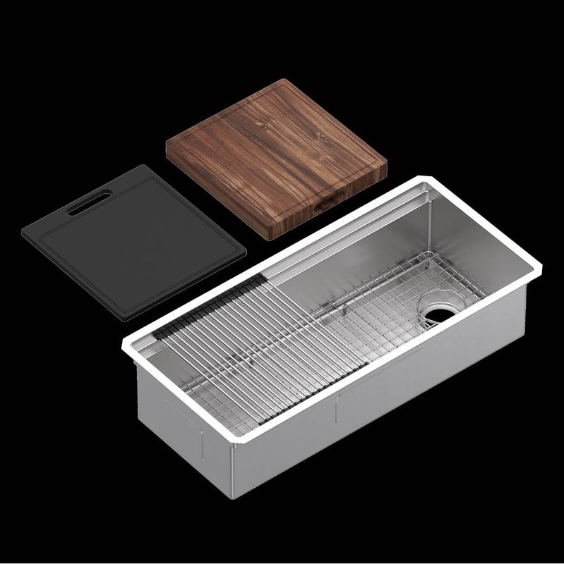 Rohl RUWUM4019WSSB Culinario 40" Stainless Steel Chef/Workstation Sink With Accessories