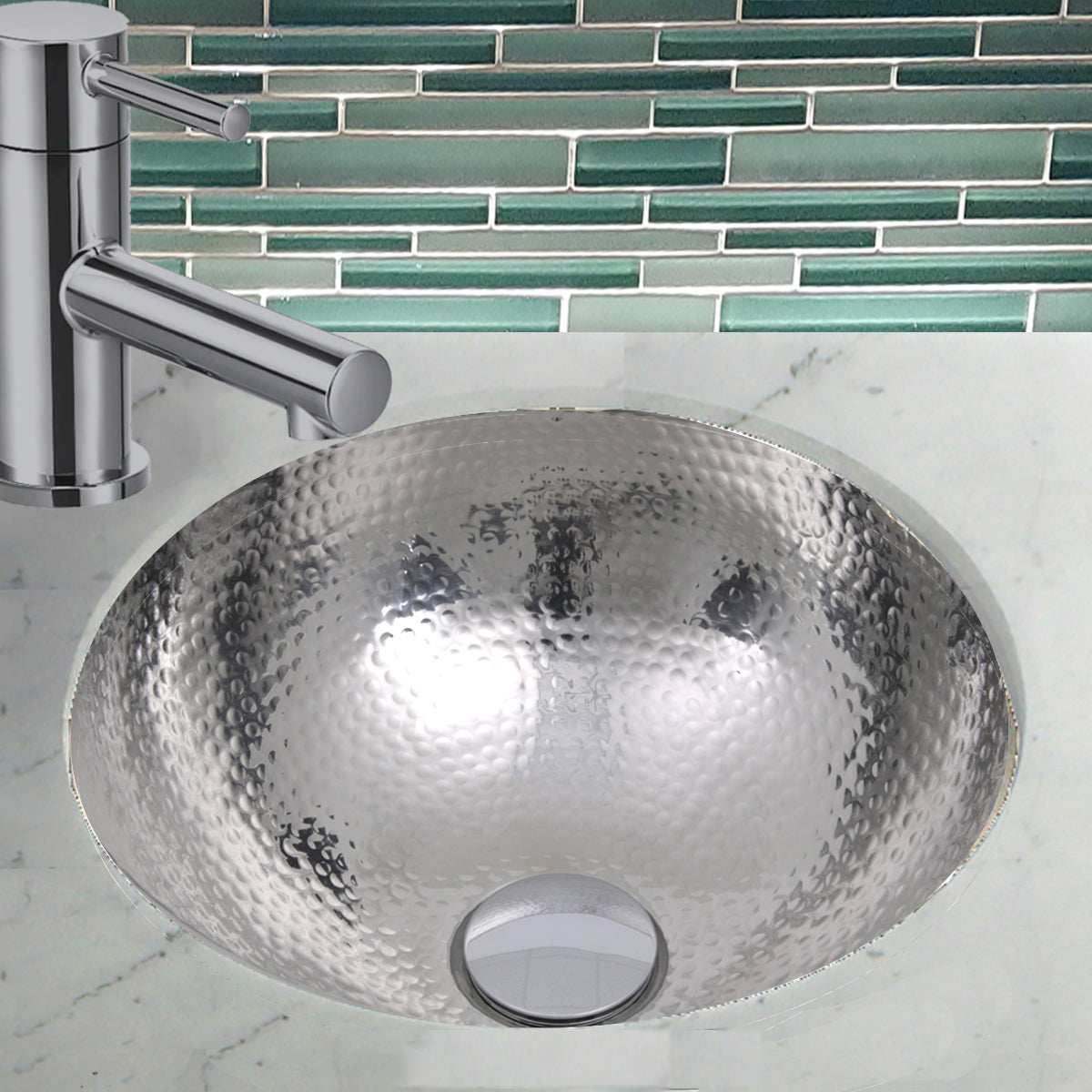 Nantucket Sinks ROS-OF ROS-OF 13 Inch Hand Hammered Stailess Steel Round Undermount Bathroom Sink With Overflow