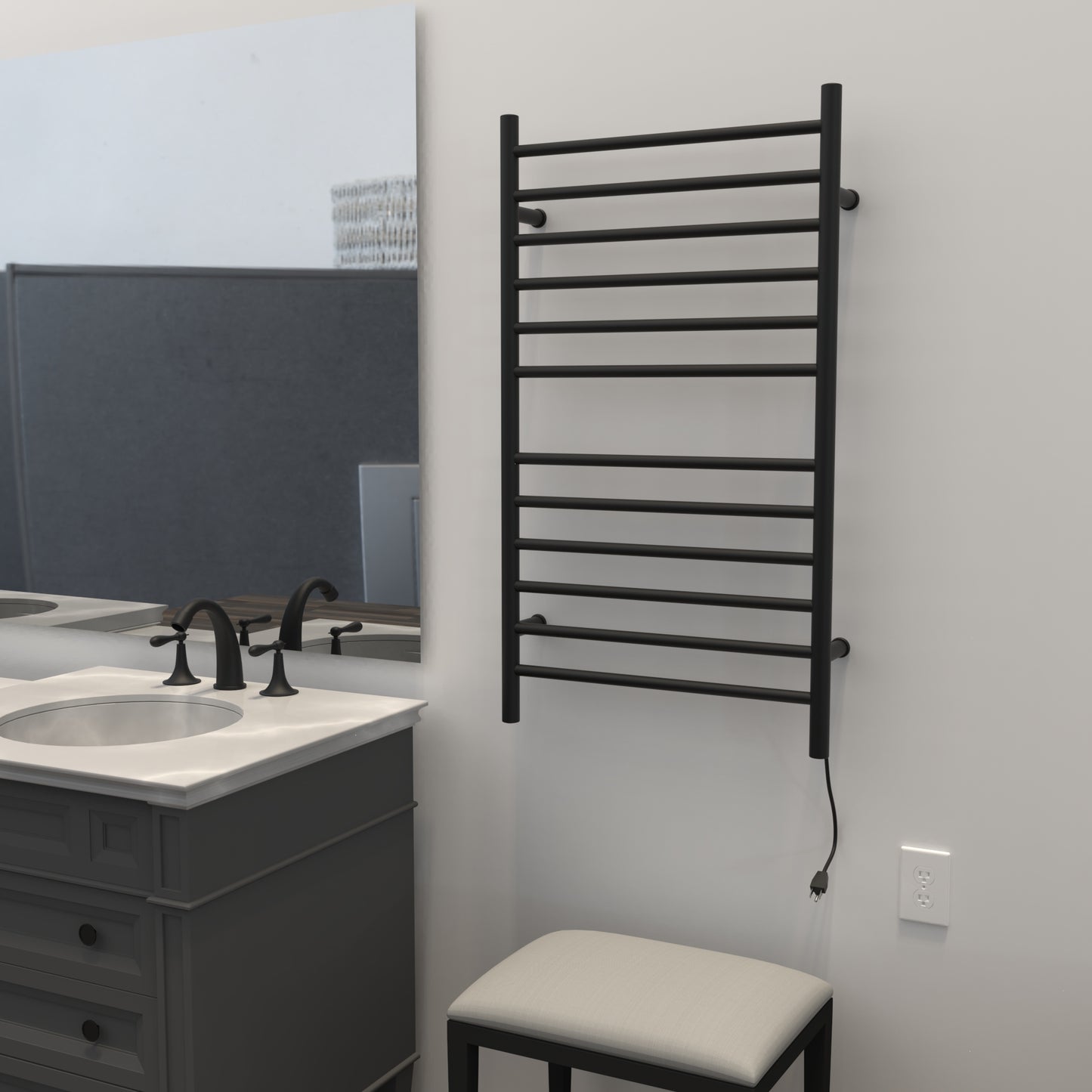 Amba RWHL-SMB Radiant Large Hardwired Straight 12 Bar Towel Warmer  - Matte Black