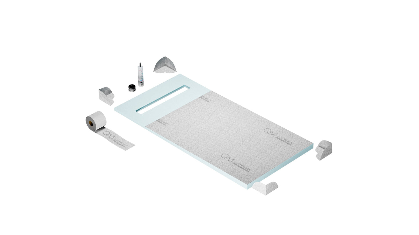 QM Drains SP32.33.400.24FSO Shower Pan Curbless Kit 32" With A 24" Lotus Linear Drain Flange Edge Side Outlet