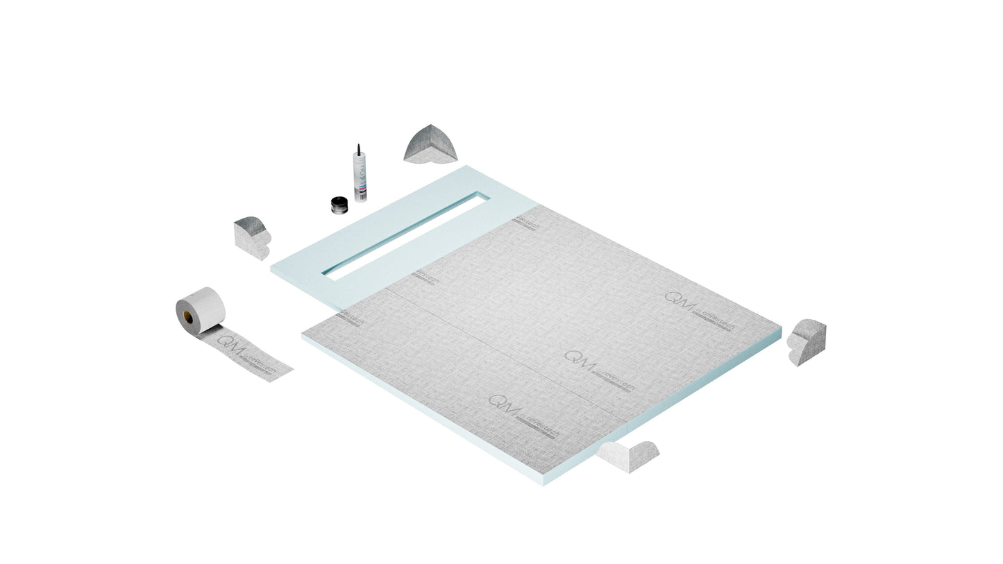 QM Drains SP40.33.700.32FSO Shower Pan Curbless Kit 40" With A 32" Wedgewire Linear Drain Flange Edge Side Outlet