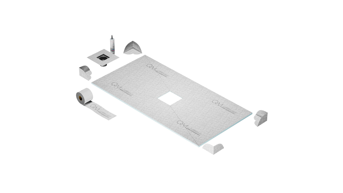 QM Drains SPC48.33.400.36FSO Shower Pan Kit 48" With A 36" Lotus Linear Drain Flange Edge Side Outlet