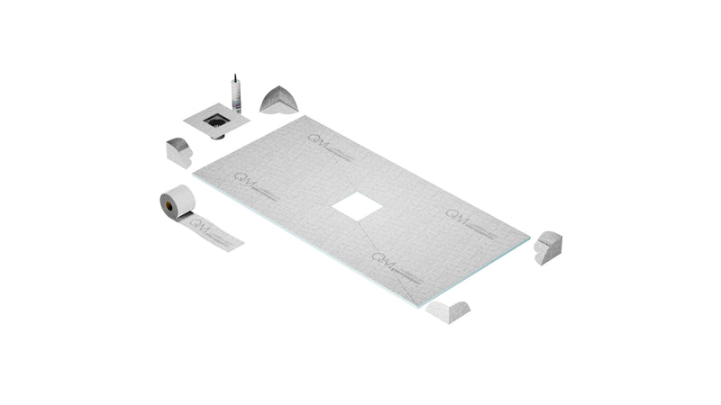 QM Drains SPC64.33.300.58FSO Shower Pan Kit 64" With A 58" Delta Linear Drain Flange Edge Side Outlet