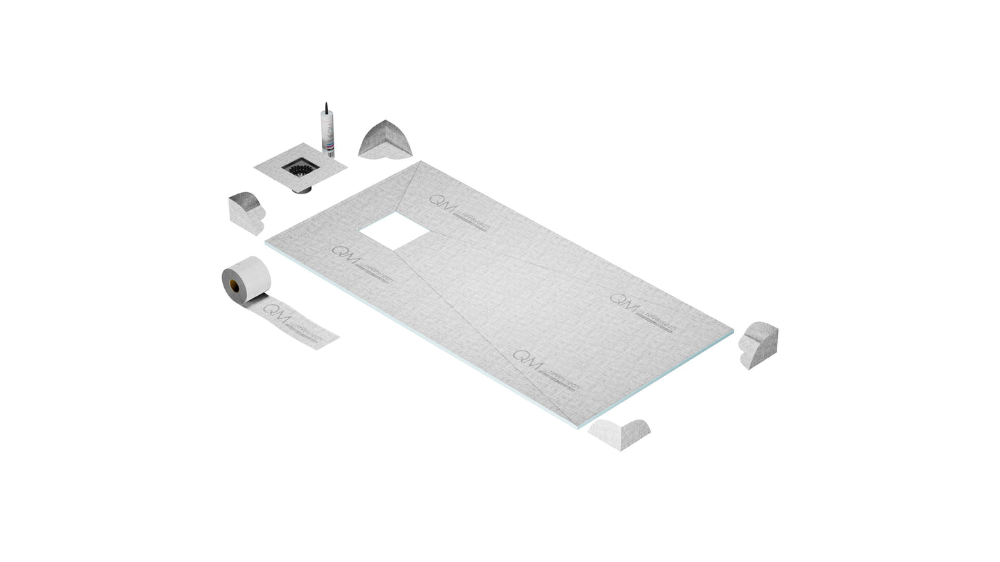 QM Drains SPO.33.500.04 Curbless Off-Center Shower Pan Kit 32" X 63" With 4" Mist (Tile-In) Square Drain