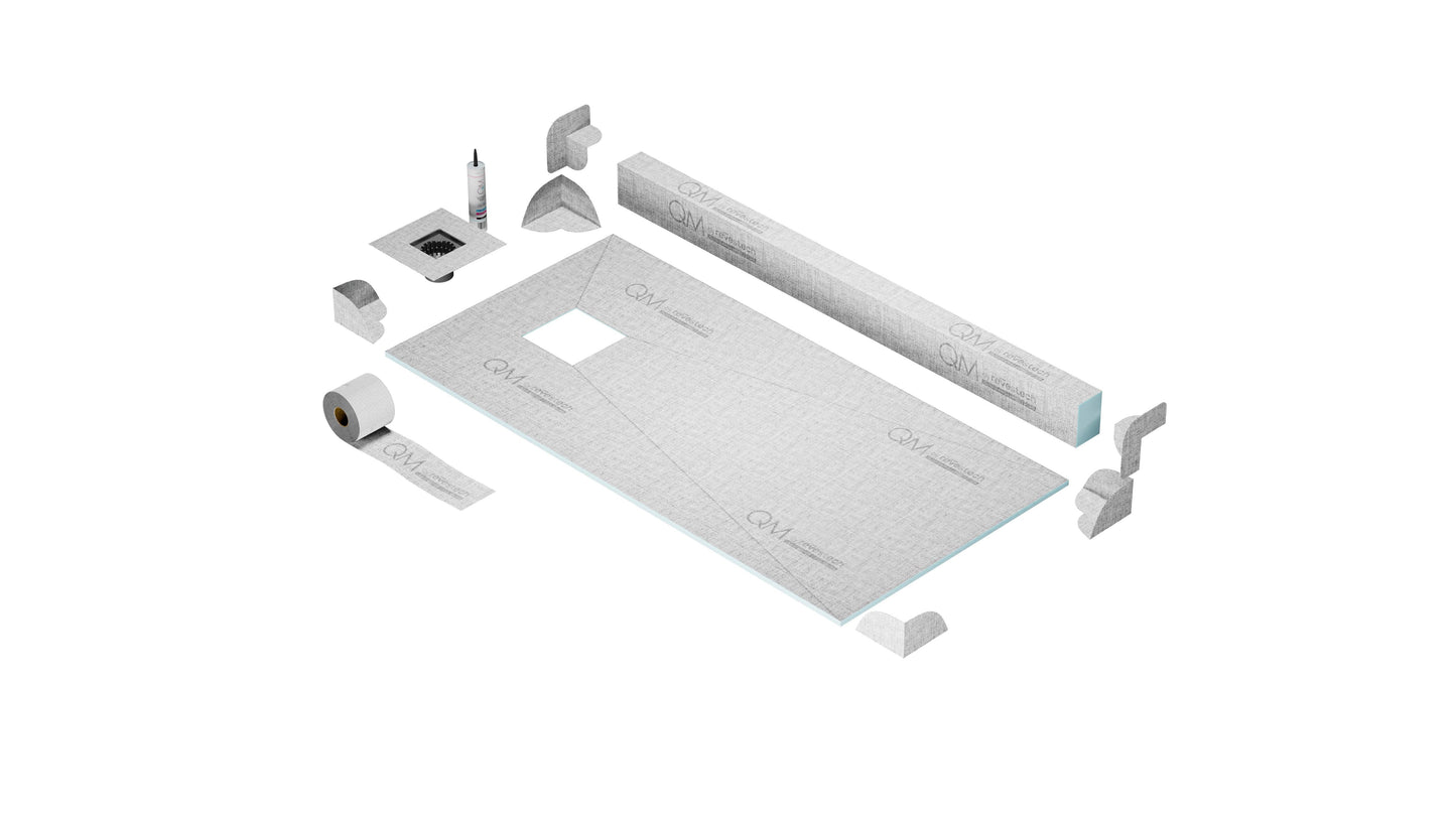 QM Drains SPOC.33.700.04 Off-Center Shower Pan Kit 32" X 63" With 4" Wedgewire Square Drain