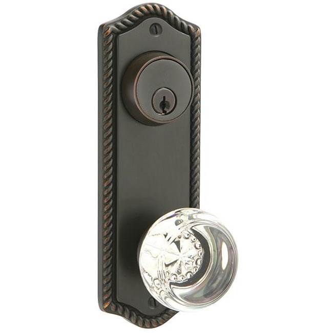 Emtek 7091MDC Passage Double Keyed , Sideplate Locksets Rope 3-5/8" Center to Center Keyed , Modern Disc Crystal Knob - Parent