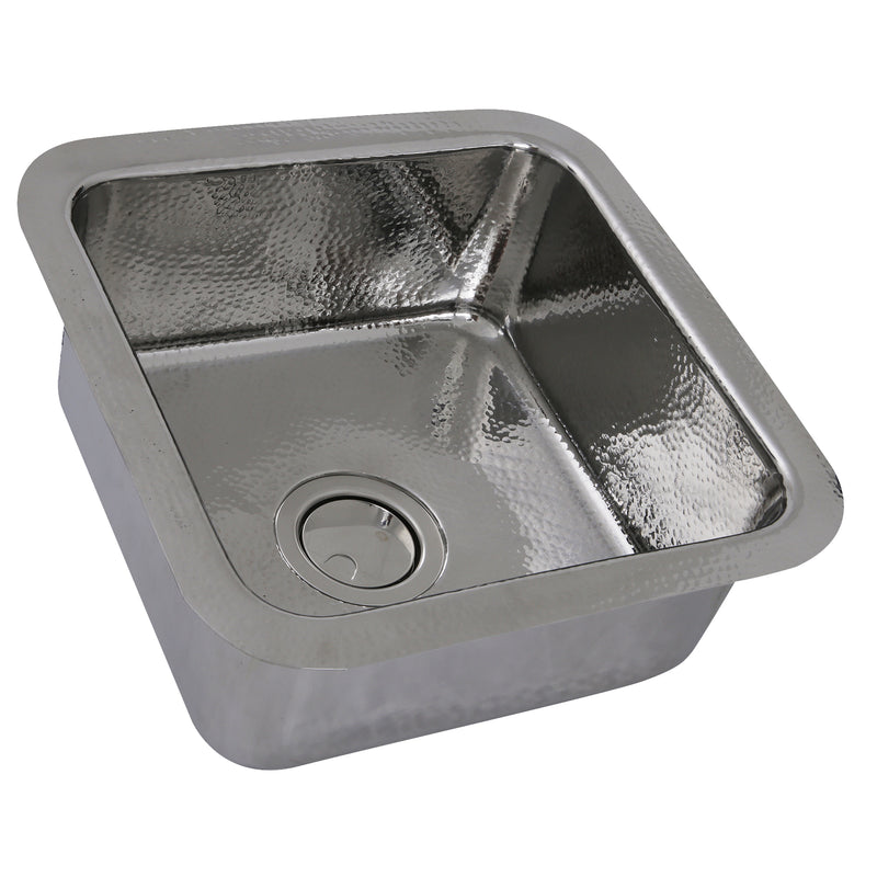 Nantucket Sinks SQRS-7 SQRS-7  16.5 Inch Square Hammered Stainless Undermount Bar Sink