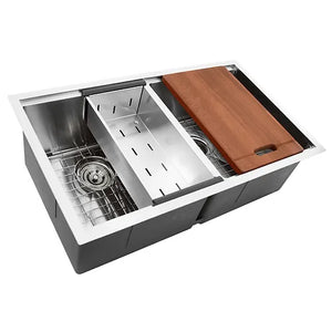 Nantucket Sinks SR-PS-3219-DE-16 Double Equal Prep Station Small Radius Undermount Stainless Sink with Accessories