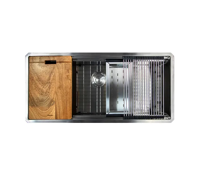 Nantucket Sinks SR-PS-4220-16 Small radius 42inch pro series large prep station single bowl undermount stainless steel kitchen sink with compatible accessories