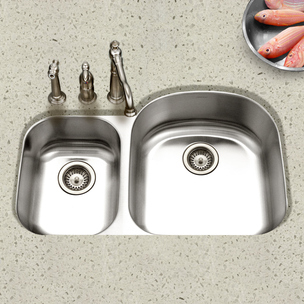 Houzer STC-2200SL-1 Eston 32 Inch Stainless Steel Undermount 70/30 Double Small Left Bowl Offset Kitchen Sink