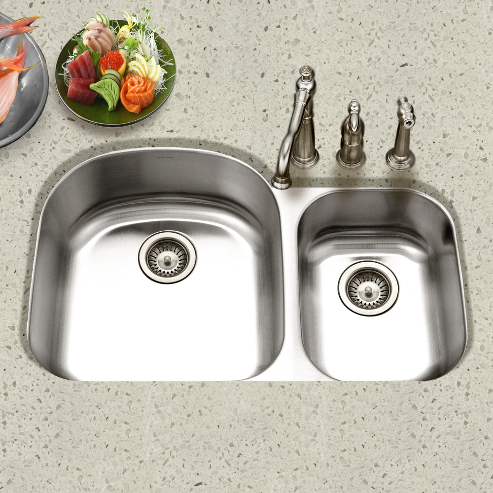 Houzer STC-2200SR-20 Eston 32 Inch Stainless Steel Undermount 70/30 Double Small Right Bowl Offset Kitchen Sink