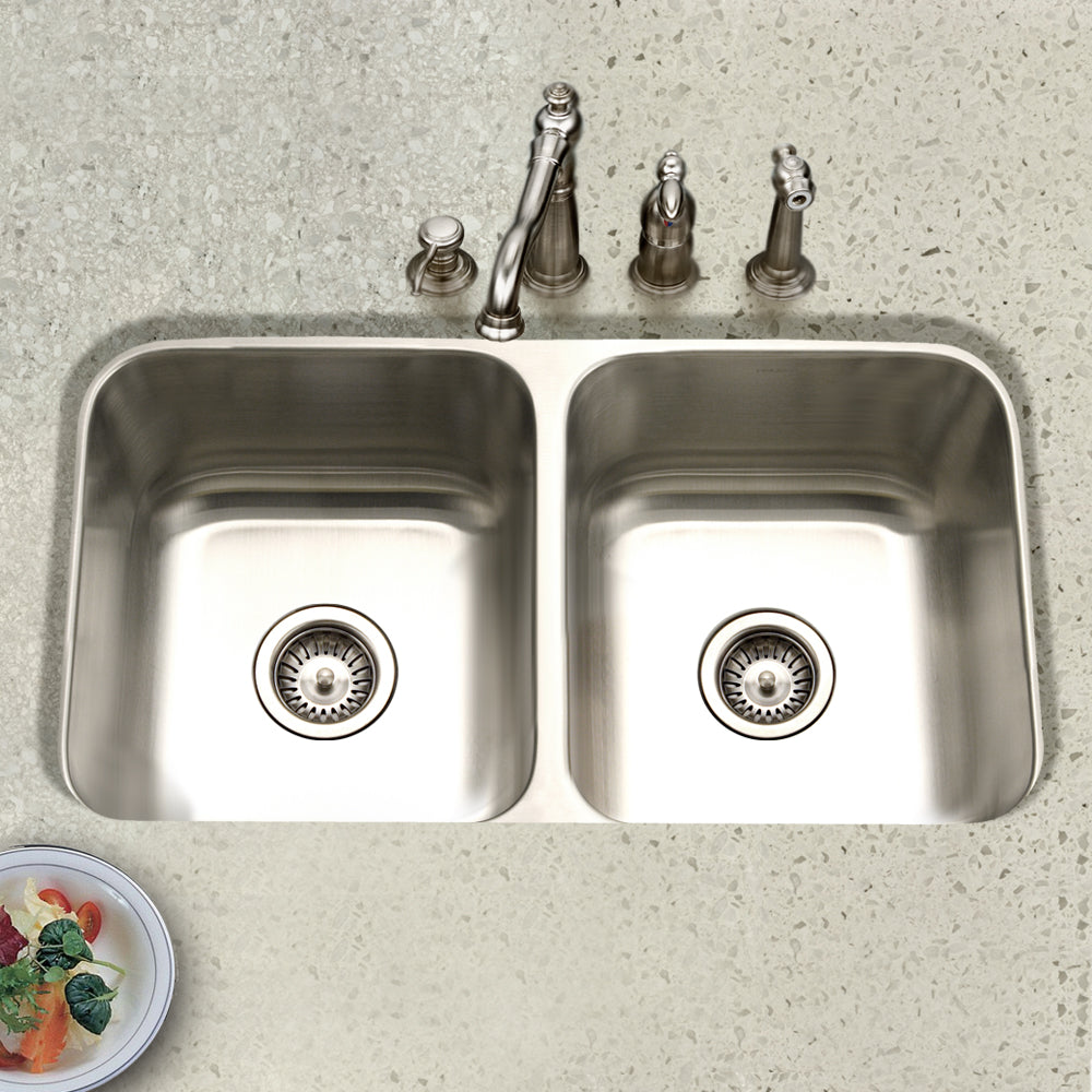 Houzer STD-2100-5 Eston 31 Inch Stainless Steel Undermount 50/50 Double Bowl Kitchen Sink