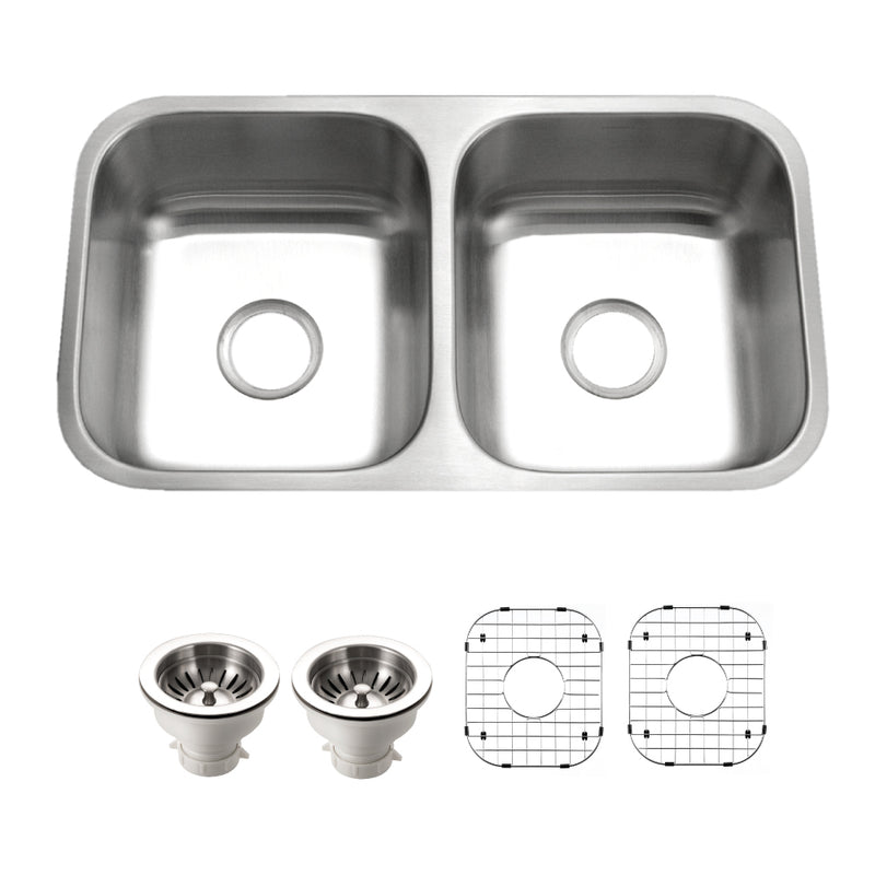 Houzer STD-2100-C Eston 31 Inch Stainless Steel Undermount 50/50 Double Bowl Kitchen Sink