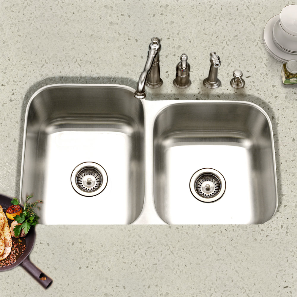Houzer STE-2300SR-20 Eston 31 Inch Stainless Steel Undermount 60/40 Double Small Right Bowl Offset Kitchen Sink