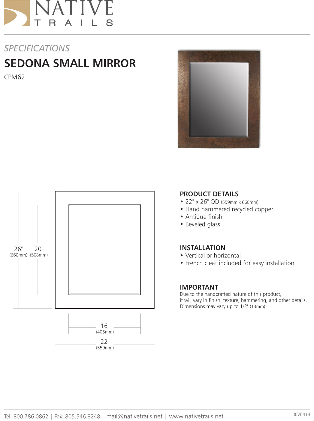 Native Trails CPM62 Small Sedona Rectangle Mirror Antique