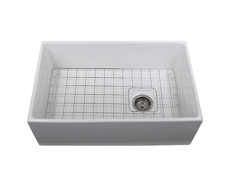 Nantucket sinks T-FCFS3019-OSD 30 inch farmhouse fireclay sink with drain and grid