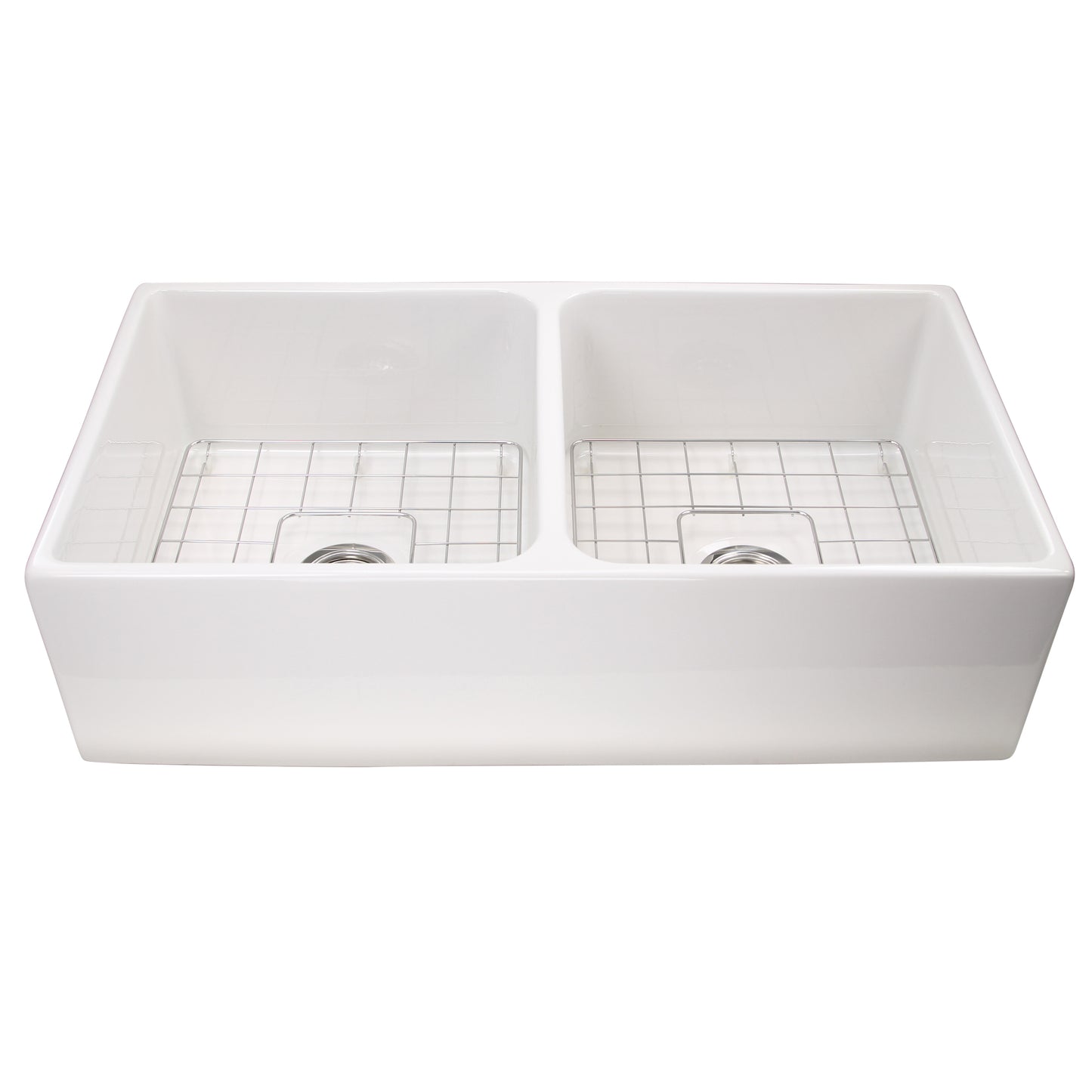 Nantucket Sinks T-FCFS36-DBL 36 Inch Double Bowl Farmhouse Sink with Drains and Grids