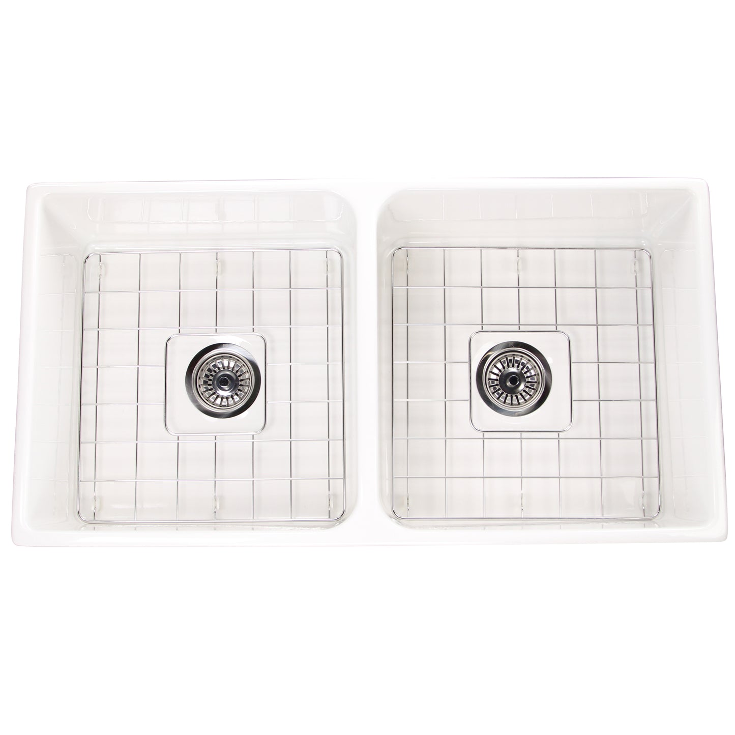 Nantucket Sinks T-FCFS36-DBL 36 Inch Double Bowl Farmhouse Sink with Drains and Grids