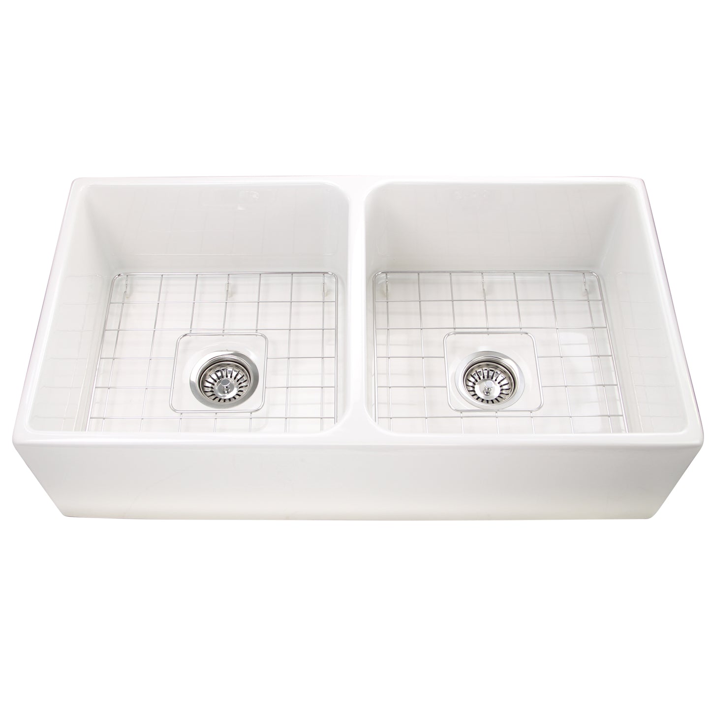 Nantucket Sinks T-FCFS36-DBL 36 Inch Double Bowl Farmhouse Sink with Drains and Grids