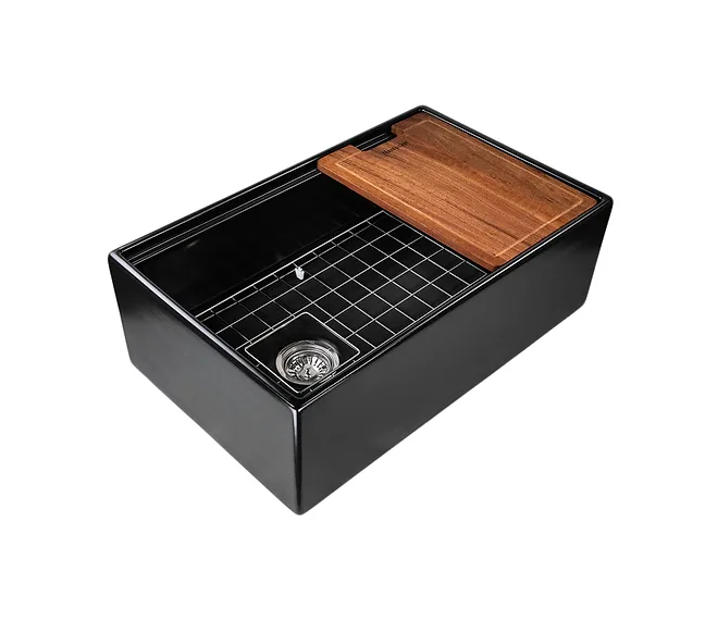 Nantucket Sinks T-PS30 30-inch workstation fireclay apron sink side drain - Parent