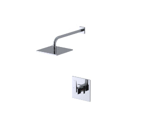 Rubinet T202RSQ Pressure Balance Shower With Fixed Shower Head Arm, 8 Wall Mount, Trim Only