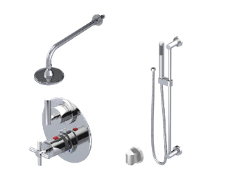 Rubinet T20GNC Temperature Control Shower With Two Way Diverter ShutOff, With Hand Held Shower, Bar, IntegraSupply Lasalle Shower Head Arm, 5 Wall Mount T