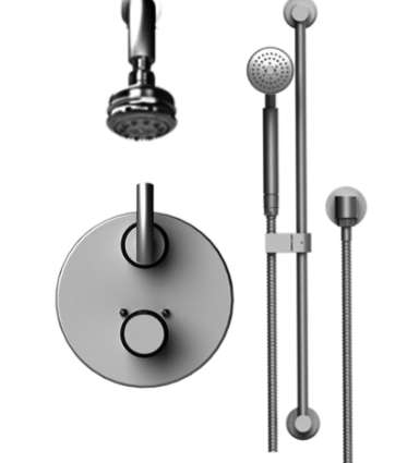 Rubinet T20HOR R Temperature Control Shower With Two Way Diverter ShutOff, Hand Held Shower, Bar, IntegraSupply Fixed Shower Head Arm, 3 Function Wall Mount,