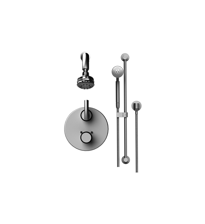 Rubinet T20HOR R Temperature Control Shower With Two Way Diverter ShutOff, Hand Held Shower, Bar, IntegraSupply Fixed Shower Head Arm, 3 Function Wall Mount,