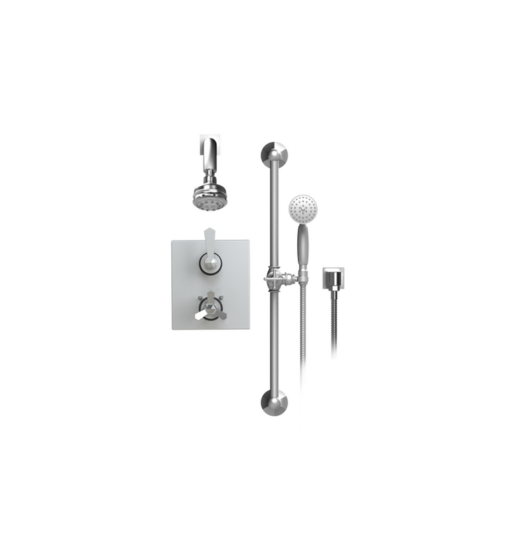 Rubinet T20HXC Temperature Control Shower With Two Way Diverter ShutOff, Hand Held Shower, Bar, IntegraSupply, Shower Head Arm, 3 Function Wall Mount Trim O
