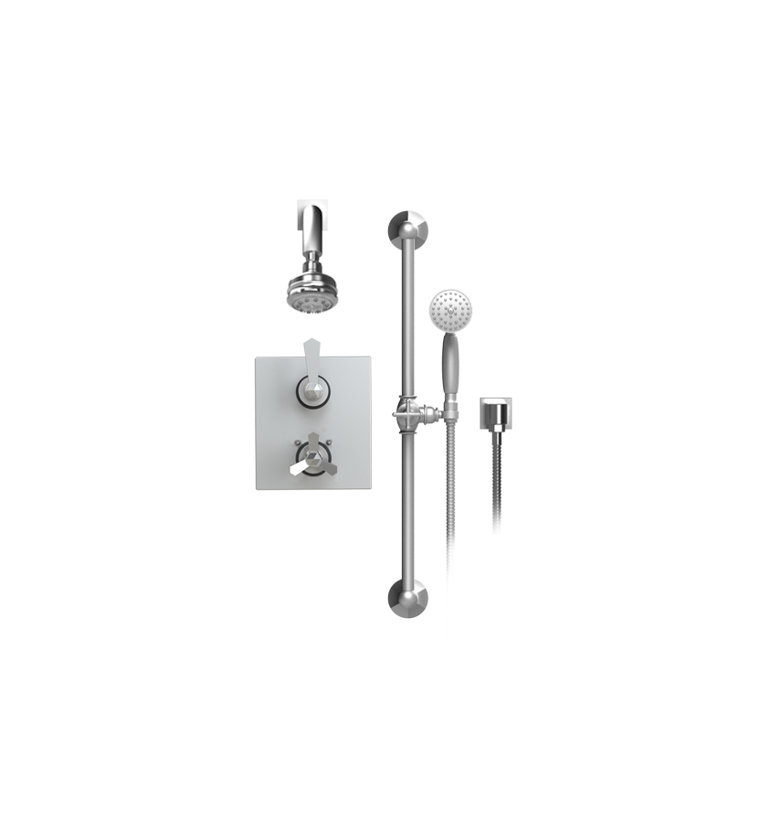 Rubinet T20HXC Temperature Control Shower With Two Way Diverter ShutOff, Hand Held Shower, Bar, IntegraSupply, Shower Head Arm, 3 Function Wall Mount Trim O