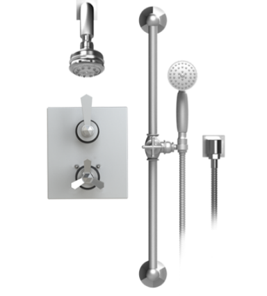 Rubinet T20HXL Temperature Control Shower With Two Way Diverter ShutOff, Hand Held Shower, Bar, IntegraSupply, Shower Head Arm, 3 Function Wall Mount Trim O