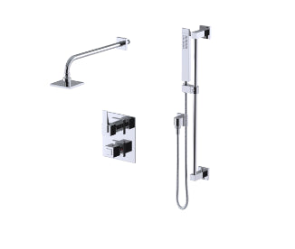 Rubinet T20RSL Temperature Control Shower With Two Way Diverter ShutOff, With Hand Held Shower, Bar, IntegraSupply Fixed Shower Head Arm, 4 Wall Mount, Tr