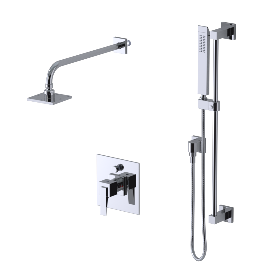 Rubinet T211RSQ Pressure Balance Shower With Fixed Shower Head Arm, Hand Held Shower, Bar IntegraSupply, 4 Wall Mount, Trim Only
