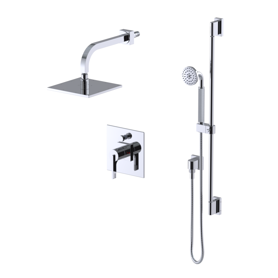 Rubinet T212RTL Pressure Balance Shower with 8 Wall Mount Shower Head Arm, Hand Held Shower, Adjustable Slide Bar Integral Supply (Trim Only)