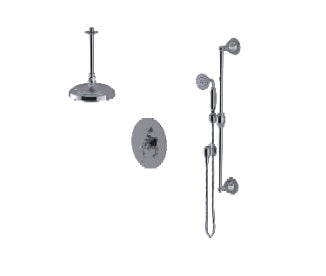 Rubinet T213ETL Pressure Balance Shower With Aquatron Shower Head Arm, Hand Held Shower, Bar IntegraSupply 8 Ceiling Mount Trim Only