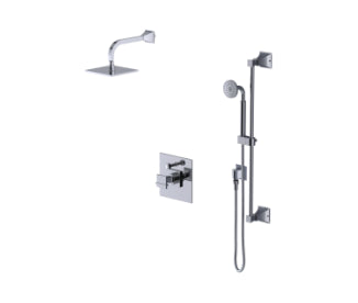 Rubinet T213MQL Pressure Balance Shower With Fixed Shower Head Arm Hand Held Shower, Bar IntegraSupply 8 Ceiling Mount Trim Only