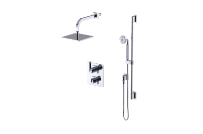 Rubinet T21RTL Temperature Control Shower with Two Way Diverter ShutOff, Hand Held Shower, Adjustable Slide Bar, Integral Supply, 8 Wall Mount Shower Head Arm