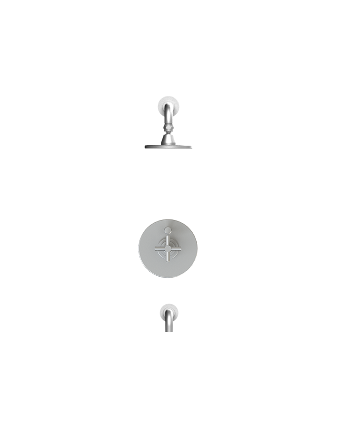 Rubinet T221GNL Pressure Balance Tub Shower, Fixed Shower Head Arm, With Tub Filler Spout 5 Wall Mount Trim Only