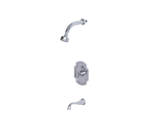 Rubinet T221RJL JPressure Balance Tub Shower, Fixed Shower Head Arm With Jasmin Spout, 3 Function Wall Mount, Trim Only