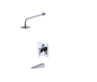 Rubinet T221RSL SPressure Balance Tub Shower, Fixed Shower Head Arm, With Tub Filler Spout, 4 Wall Mount, Trim Only