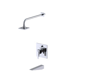Rubinet T221RSQ Pressure Balance Tub Shower, Fixed Shower Head Arm, With Tub Filler Spout, 4 Wall Mount, Trim Only