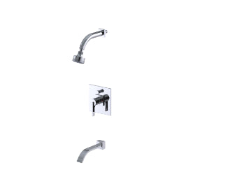 Rubinet T221RTL Pressure Balance Tub Shower, Fixed Shower Head Arm With Tub Filler Spout, 3 Function Wall Mount Trim Only