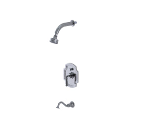Rubinet T221RVC Pressure Balance Tub Shower, Fixed Shower Head Arm With Tub Filler Spout, 3 Function Wall Mount, Trim Only