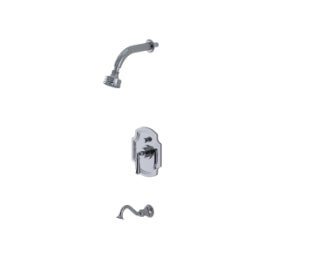 Rubinet T221RVL Pressure Balance Tub Shower, Fixed Shower Head Arm With Tub Filler Spout, 3 Function Wall Mount, Trim Only